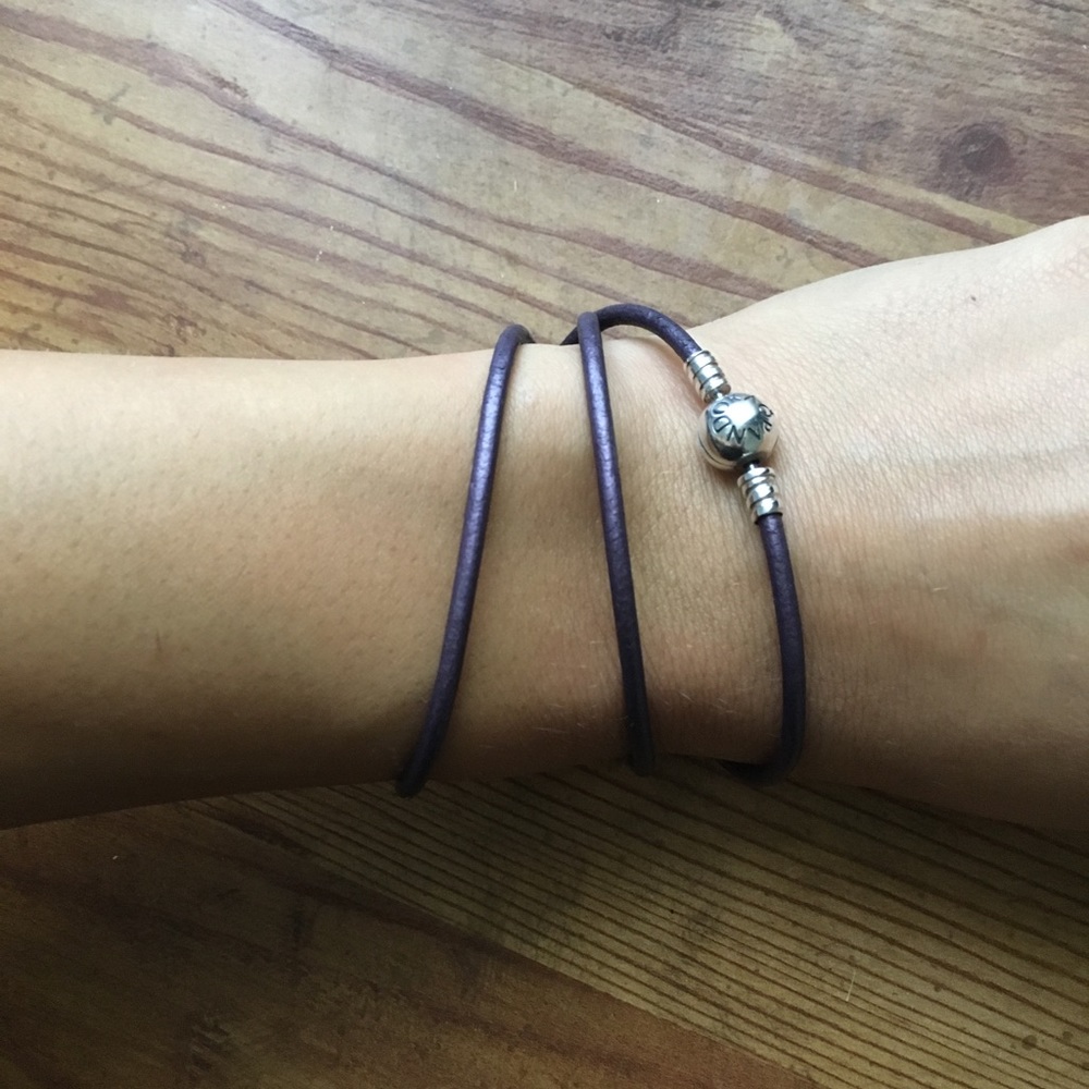 Pandora Purple Leather Triple Strand Bracelet